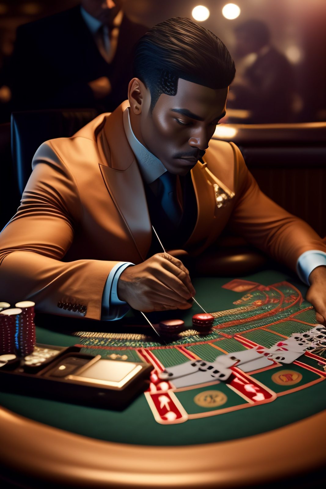 card dealer cyborg at a poker table